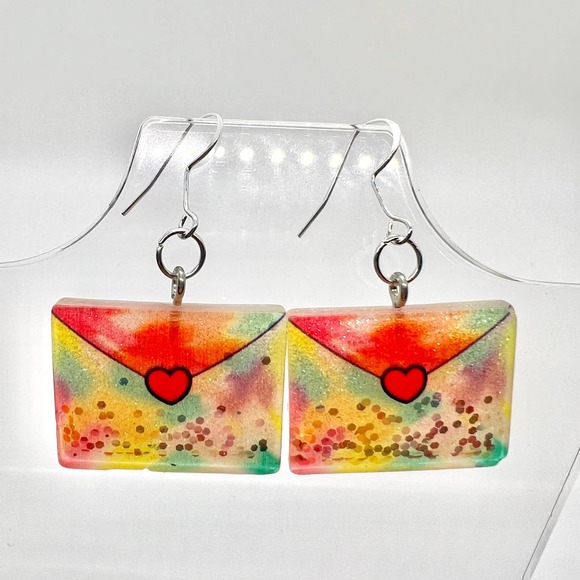 Envelope Earrings - Mail Earrings - Glitter Earrings - Scrapbooker Gift - Picture 1 of 10